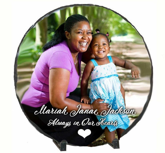 Large Round Memorial Slate Stone Plaque with Stand - Celebrate Prints