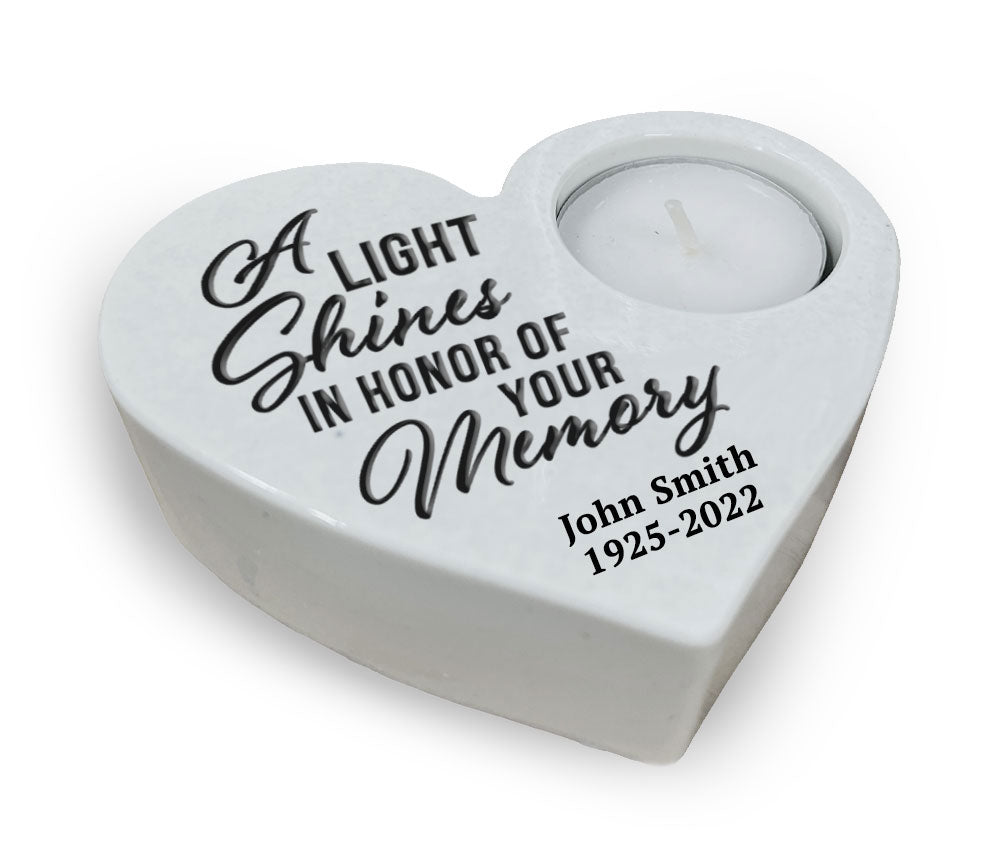 Light Shines Stone Heart Memorial Tea Light Candle Holder - Celebrate Prints