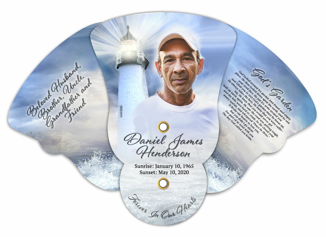 Lighthouse Memorial Custom Folding Hand Held Fan (Pack of 10) - Celebrate Prints