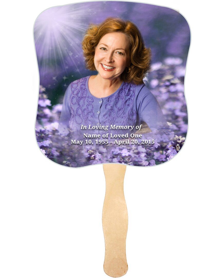 Lilac Memorial Fan With Wooden Handle (Pack Of 10) - Celebrate Prints