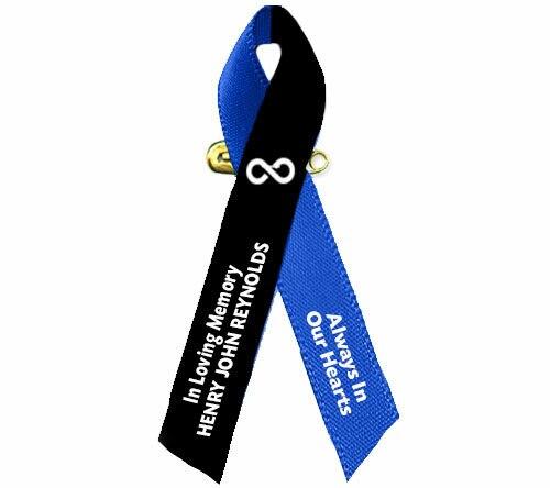 Loss of A Male Loved One Memorial Awareness Ribbon Black/Blue - Pack of 10