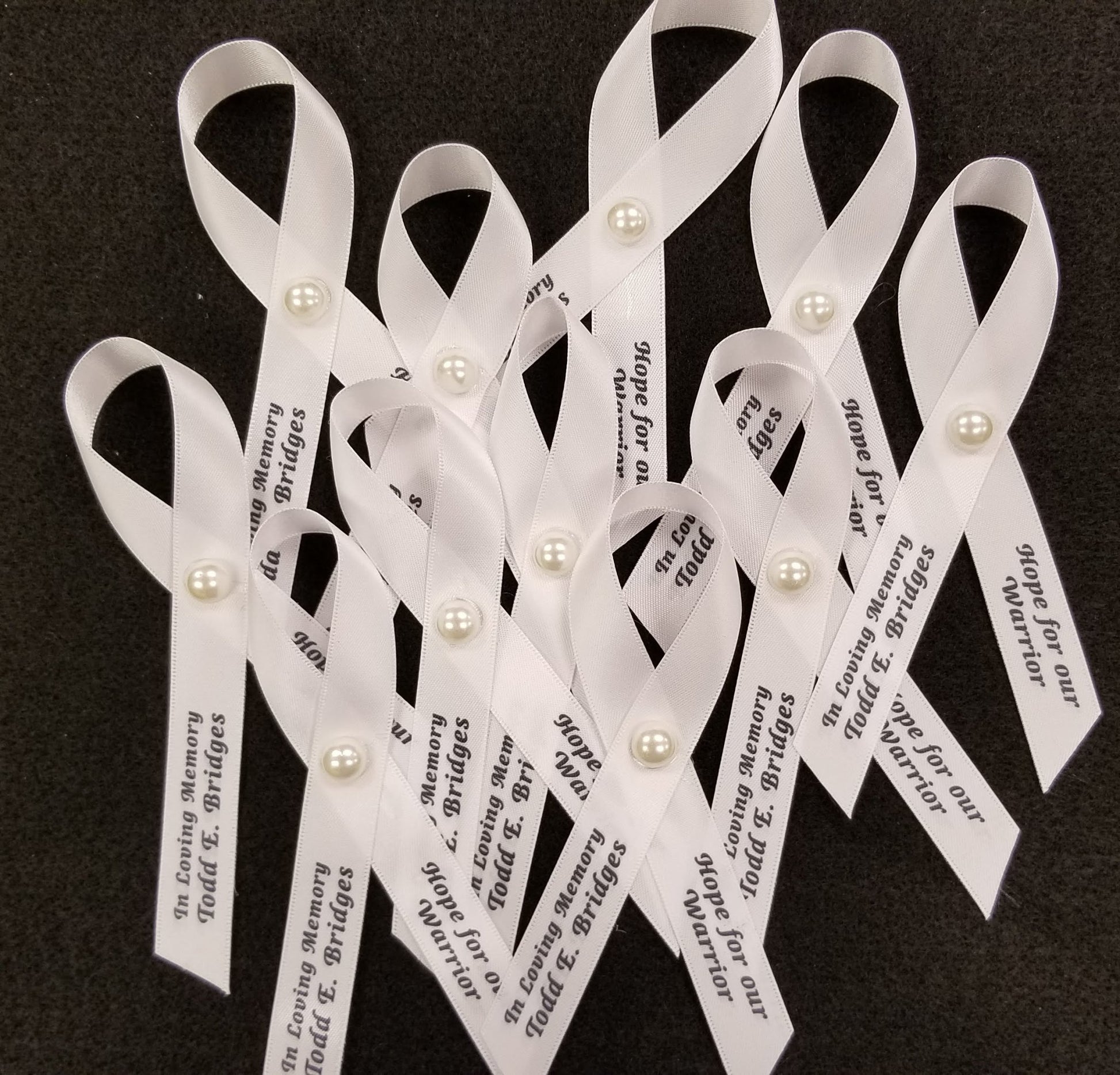 Lung Cancer Ribbon Personalized (Pearl White) - Pack of 10 - Celebrate Prints