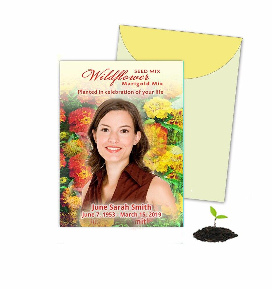 personalized flower seed packets Marigold Personalized Memorial Seed Packet (Pack of 10)