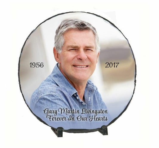 Medium Round Memorial Slate Stone Plaque with Stand - Celebrate Prints