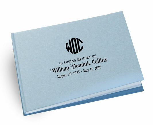 Monogram Linen Landscape Memorial Funeral Guest Book - Celebrate Prints