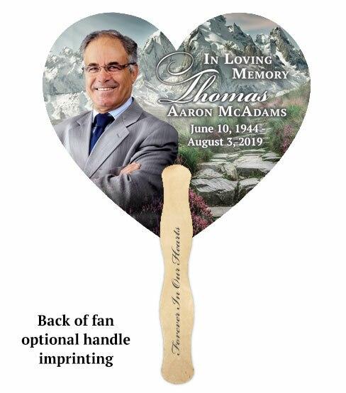 Mountain Heart Memorial Fan With Wooden Handle (Pack of 10) - Celebrate Prints