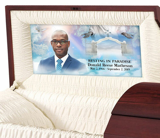 Open Arms Custom Casket Head Panel Insert - Celebrate Prints