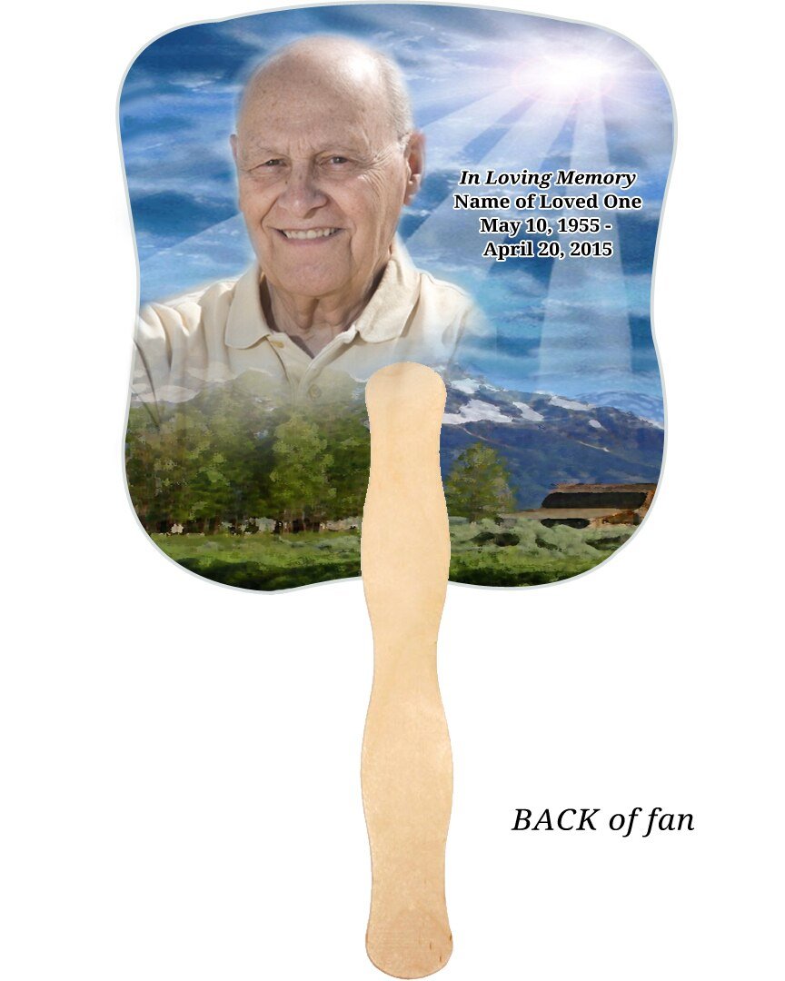 Outdoor Memorial Fan With Wooden Handle (Pack Of 10) - Celebrate Prints