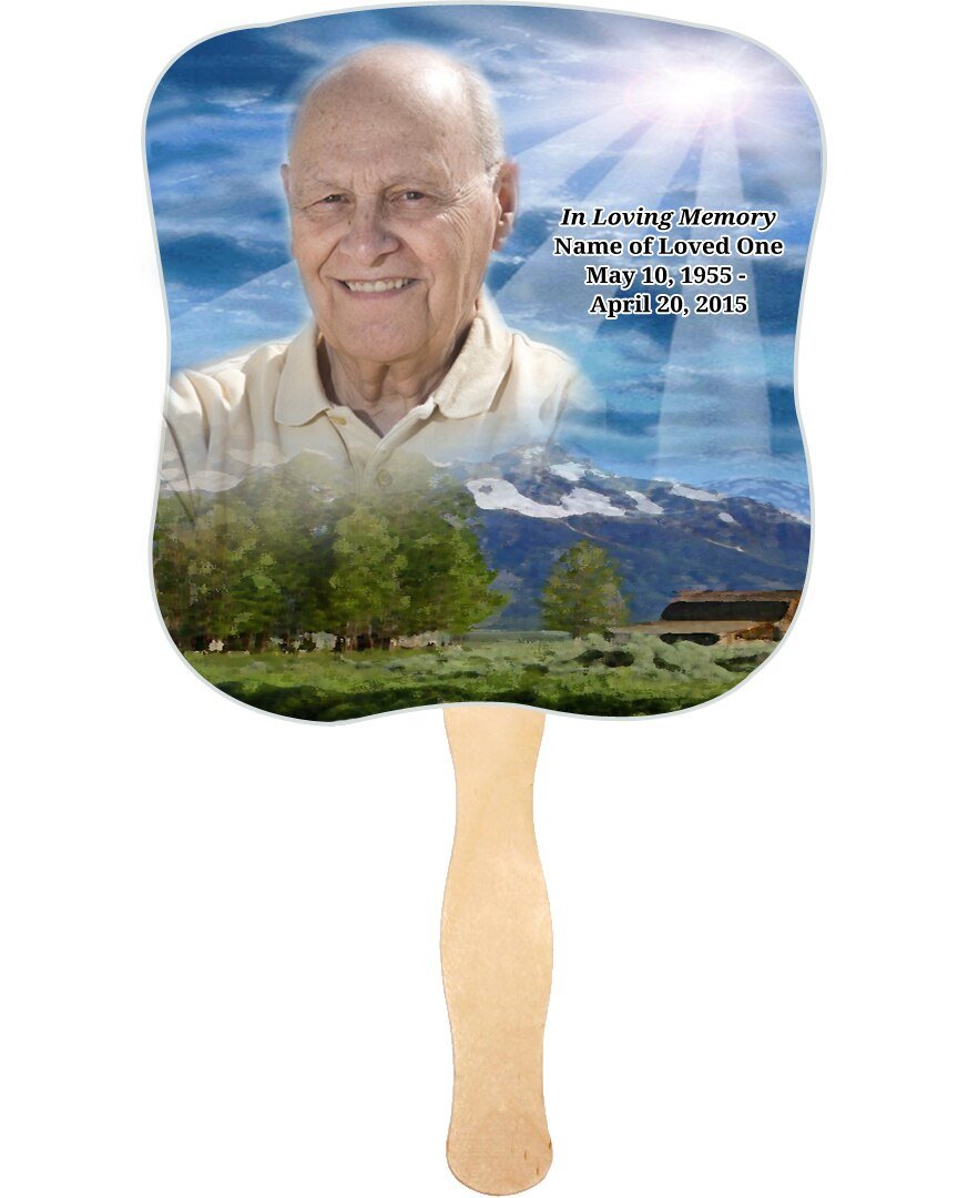Outdoor Memorial Fan With Wooden Handle (Pack Of 10) - Celebrate Prints