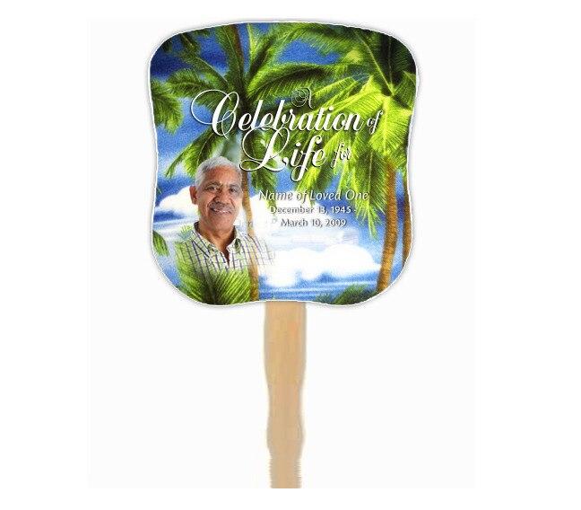 Paradise Memorial Fan With Wooden Handle (Pack Of 10) - Celebrate Prints