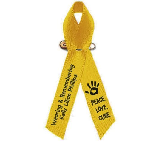 Personalized Childhood Cancer Ribbon (Gold) - Pack of 10 - Celebrate Prints