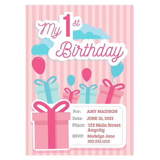 Presents Kids 1st Birthday Invitation Template - Celebrate Prints
