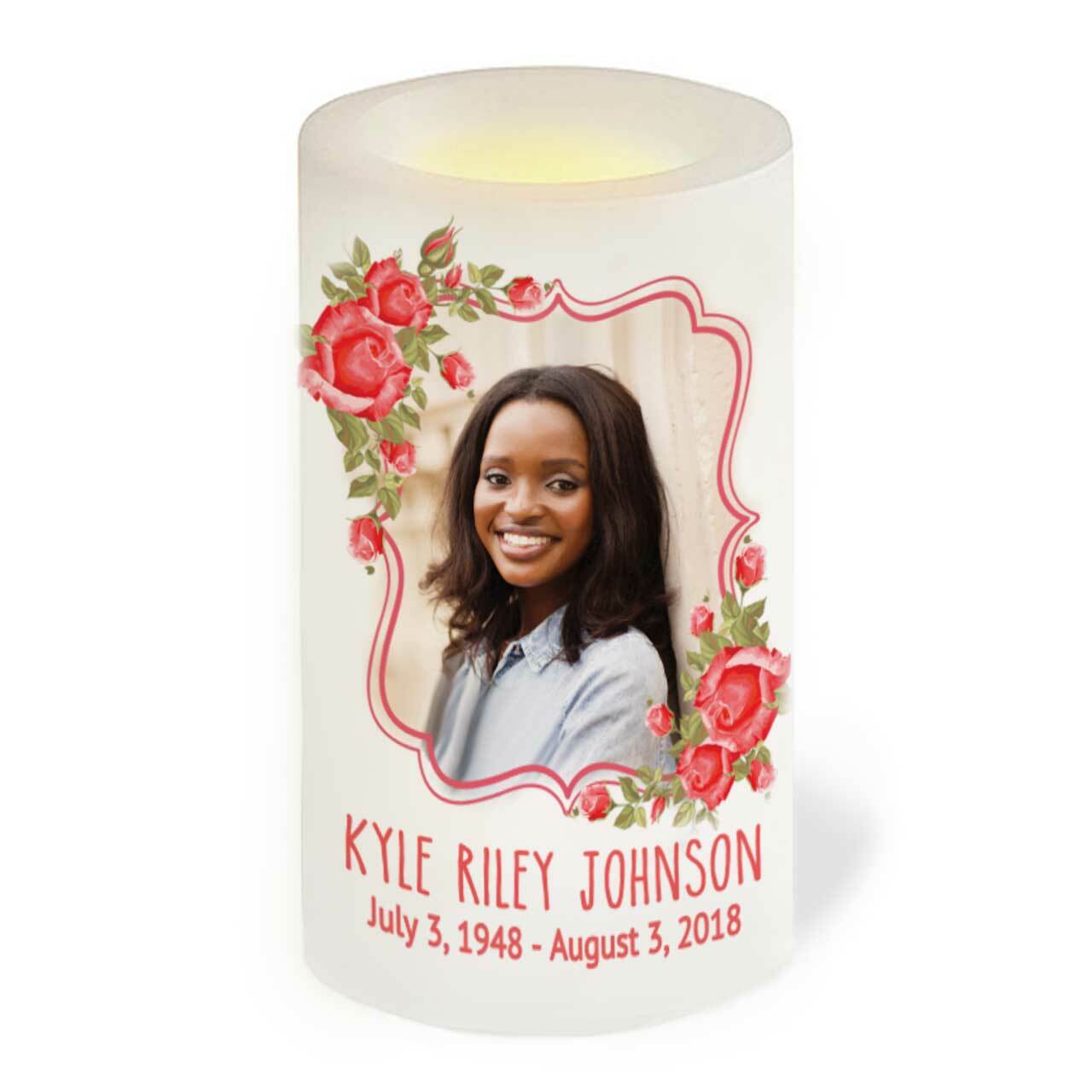 Red Roses Personalized Flameless LED Memorial Candle - Celebrate Prints