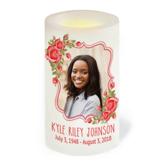 Red Roses Personalized Flameless LED Memorial Candle - Celebrate Prints