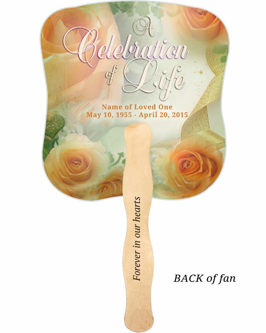 Rejoice Memorial Fan With Wooden Handle (Pack Of 10) - Celebrate Prints
