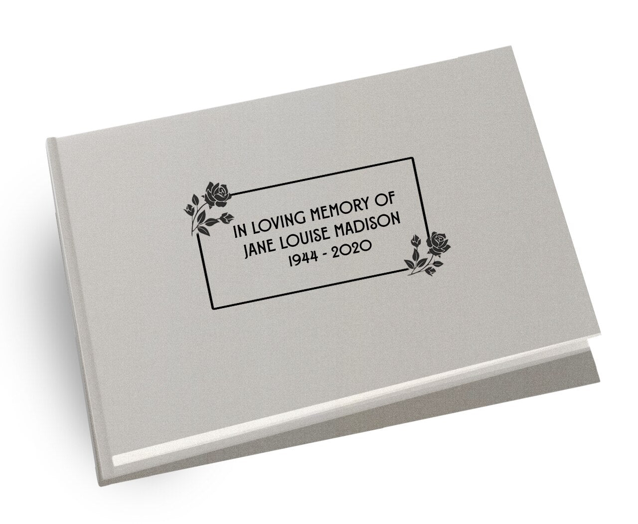 Roses Border Landscape Linen Funeral Guest Book - Celebrate Prints