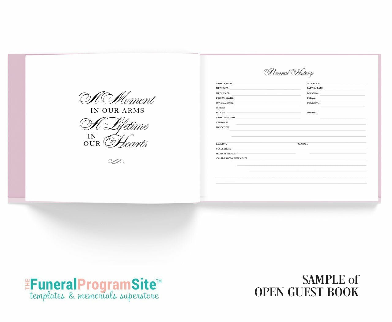 Scripted Elegance Landscape Linen Funeral Guest Book - Celebrate Prints