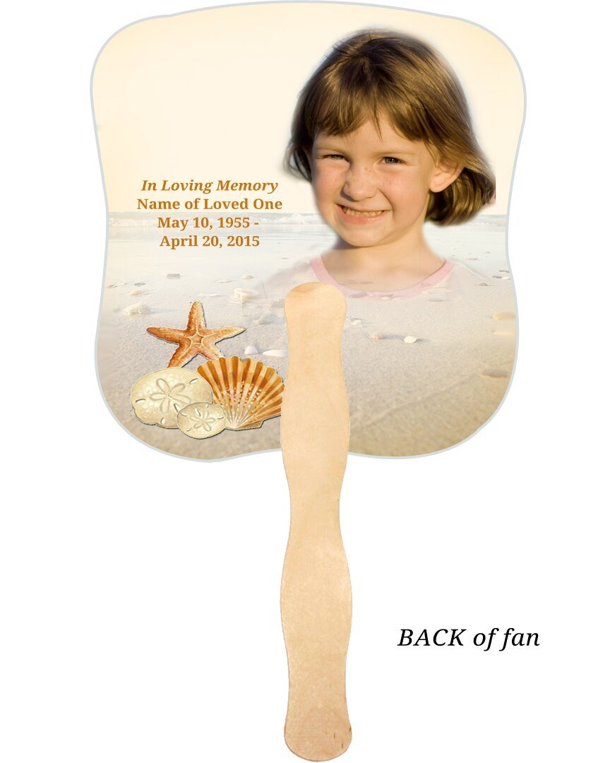 Seashore Memorial Fan With Wooden Handle (Pack Of 10) - Celebrate Prints