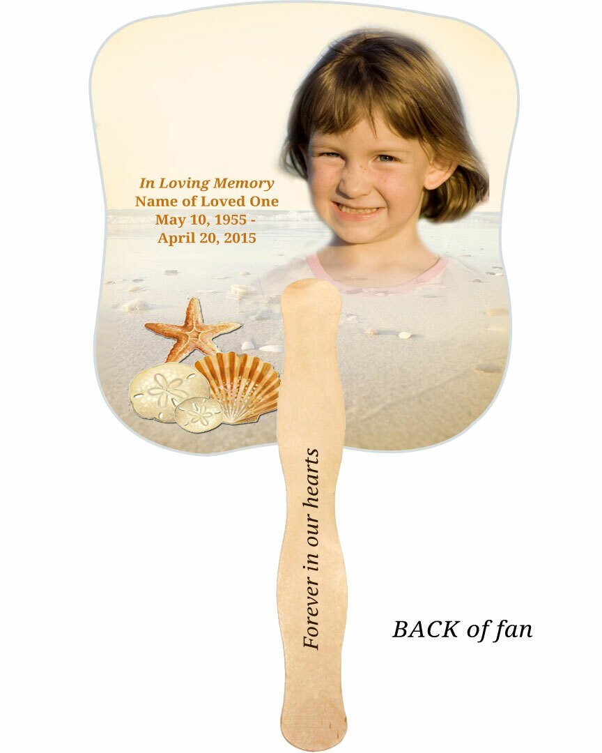 Seashore Memorial Fan With Wooden Handle (Pack Of 10) - Celebrate Prints