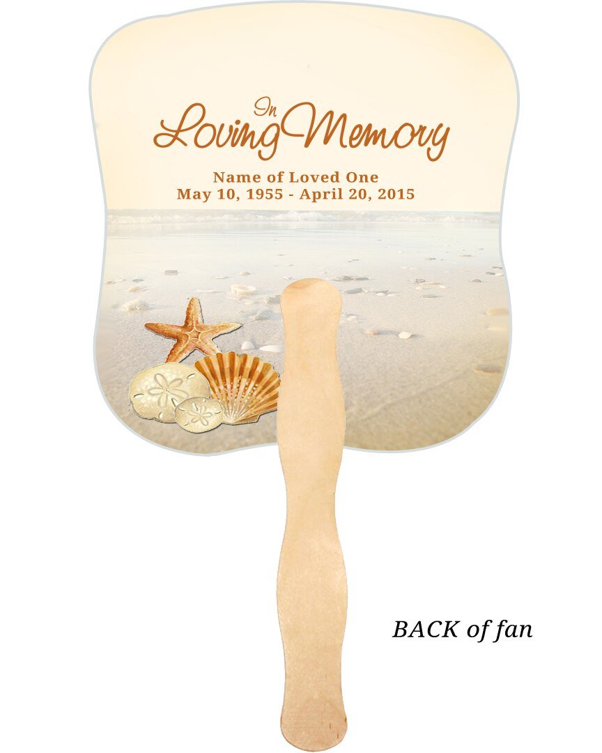 Seashore Memorial Fan With Wooden Handle (Pack Of 10) - Celebrate Prints