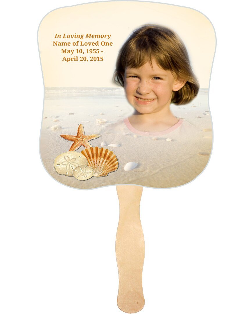 Seashore Memorial Fan With Wooden Handle (Pack Of 10) - Celebrate Prints