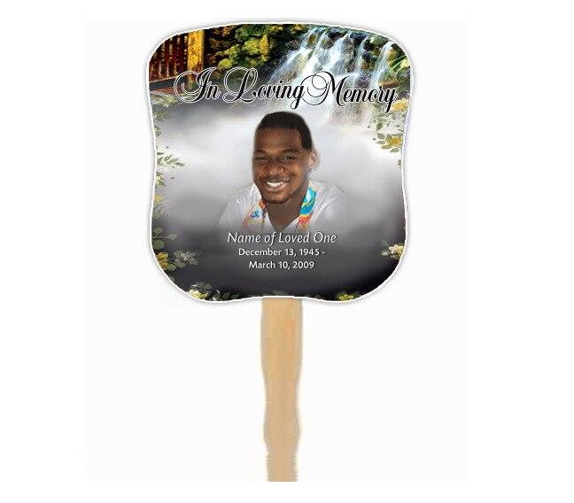 Serene Memorial Fan With Wooden Handle (Pack Of 10) - Celebrate Prints