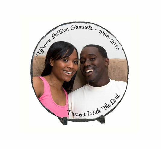 Small Round Memorial Slate Stone Plaque with Stand - Celebrate Prints