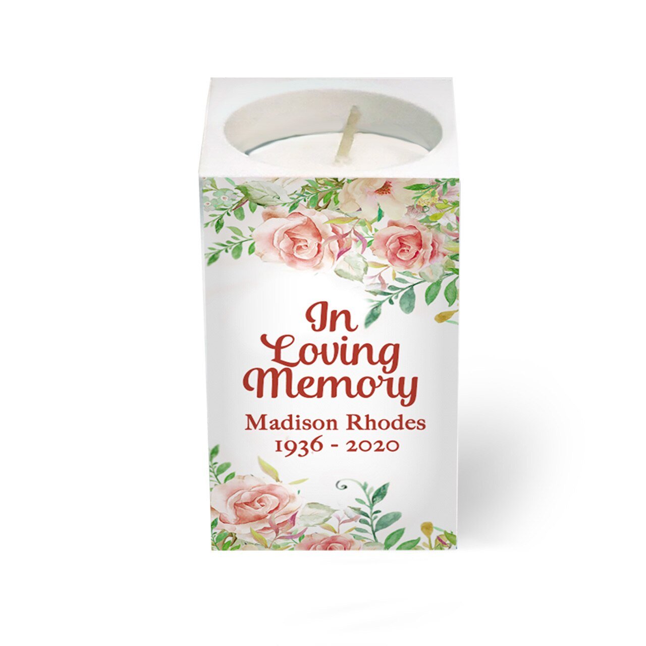 Spring Floral Personalized Mini Memorial Tea Light Candle Holder - Celebrate Prints