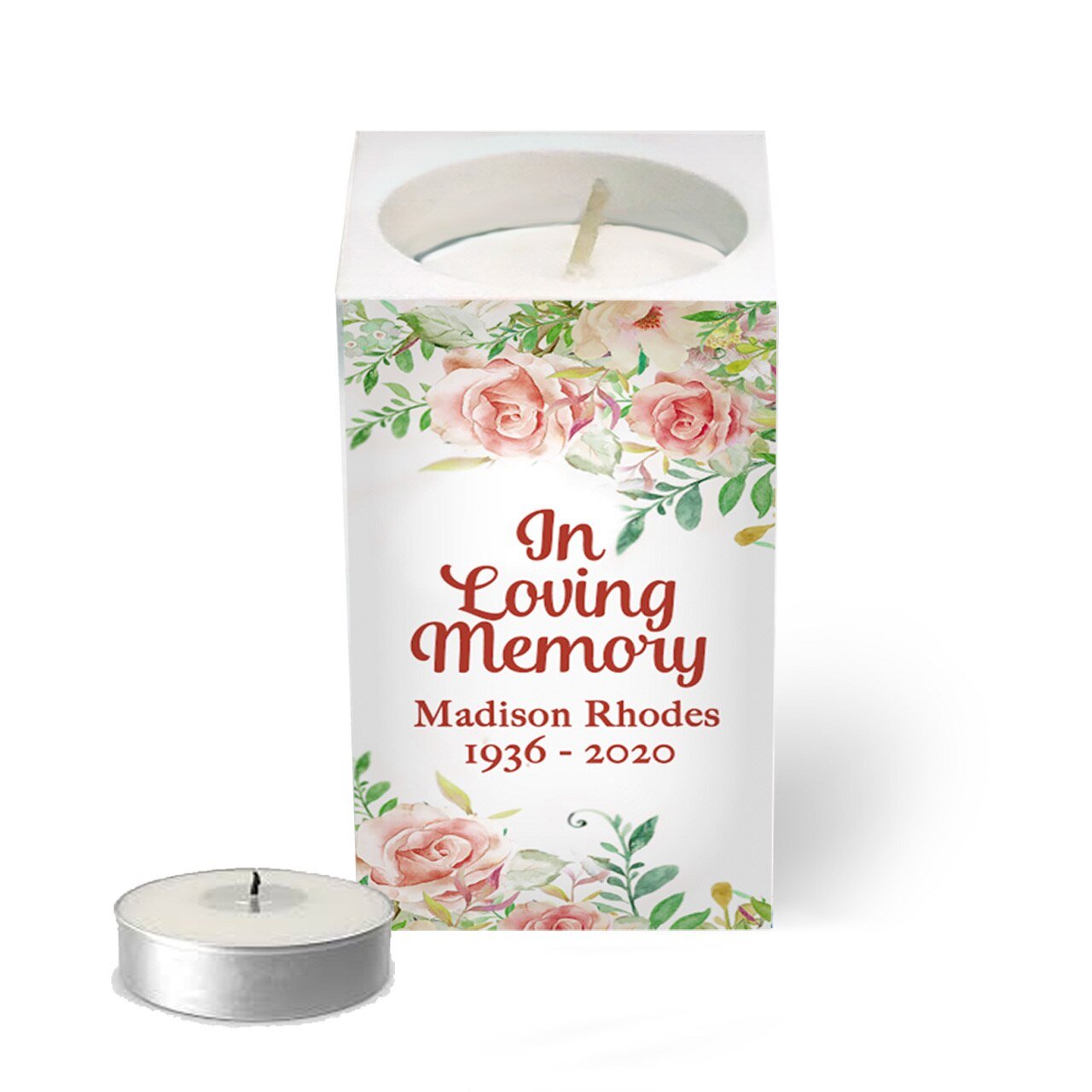 Spring Floral Personalized Mini Memorial Tea Light Candle Holder - Celebrate Prints