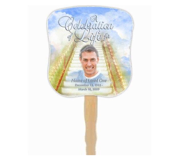 Stairway Memorial Fan With Wooden Handle (Pack Of 10) - Celebrate Prints