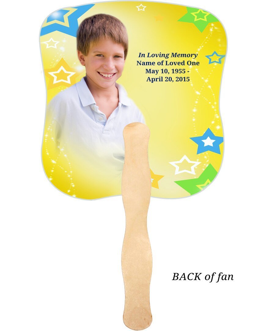 Starry Memorial Fan With Wooden Handle (Pack Of 10) - Celebrate Prints