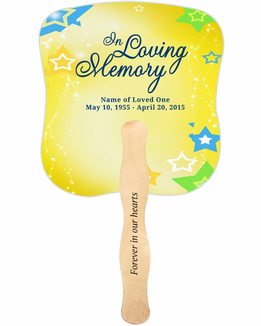 Starry Memorial Fan With Wooden Handle (Pack Of 10) - Celebrate Prints