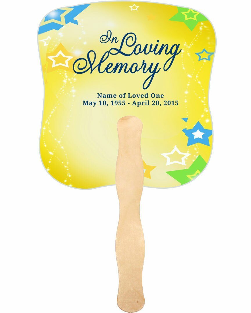 Starry Memorial Fan With Wooden Handle (Pack Of 10) - Celebrate Prints