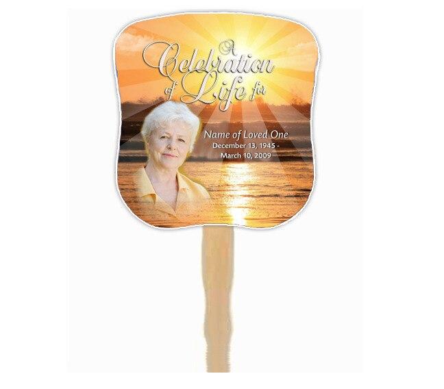 Sunrise Memorial Fan With Wooden Handle (Pack Of 10) - Celebrate Prints