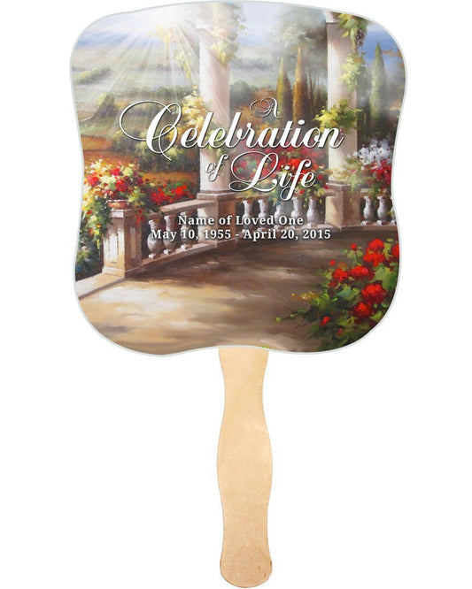 Tuscany Memorial Fan With Wooden Handle (Pack Of 10) - Celebrate Prints