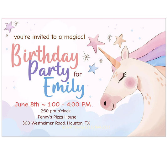 Unicorn Kids Birthday Invitation Template - Celebrate Prints