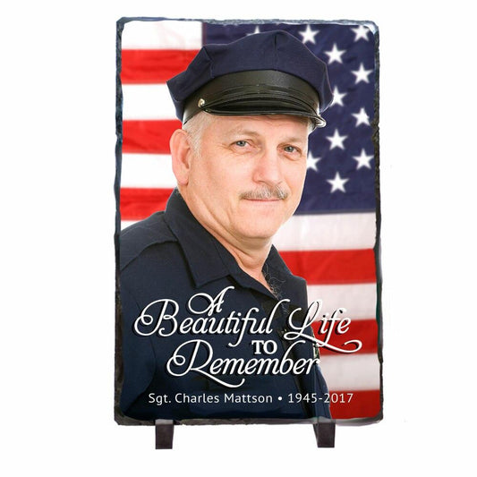 Vertical Rectangle Memorial Slate Stone Plaque with Stand - Celebrate Prints