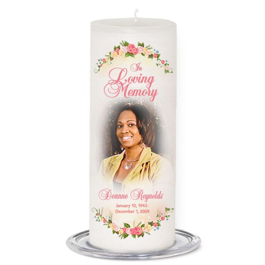 Victoria Personalized Wax Pillar Memorial Candle - Celebrate Prints