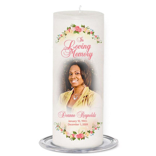 Victoria Personalized Wax Pillar Memorial Candle - Celebrate Prints