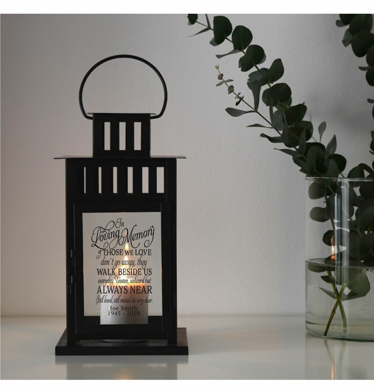 Walk Beside Us Memorial Lantern With Wax Candle - Celebrate Prints