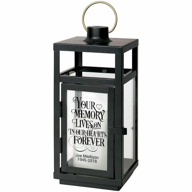 Your Memory Lives On Black Lantern With LED Candle - Celebrate Prints