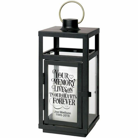 Your Memory Lives On Black Lantern With LED Candle - Celebrate Prints