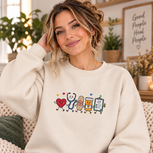 Kawaii Healthcare Friends Embroidered Sweatshirt