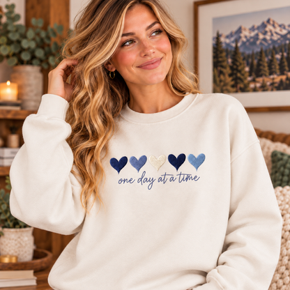 One Day at a Time Hearts Embroidered Sweatshirt
