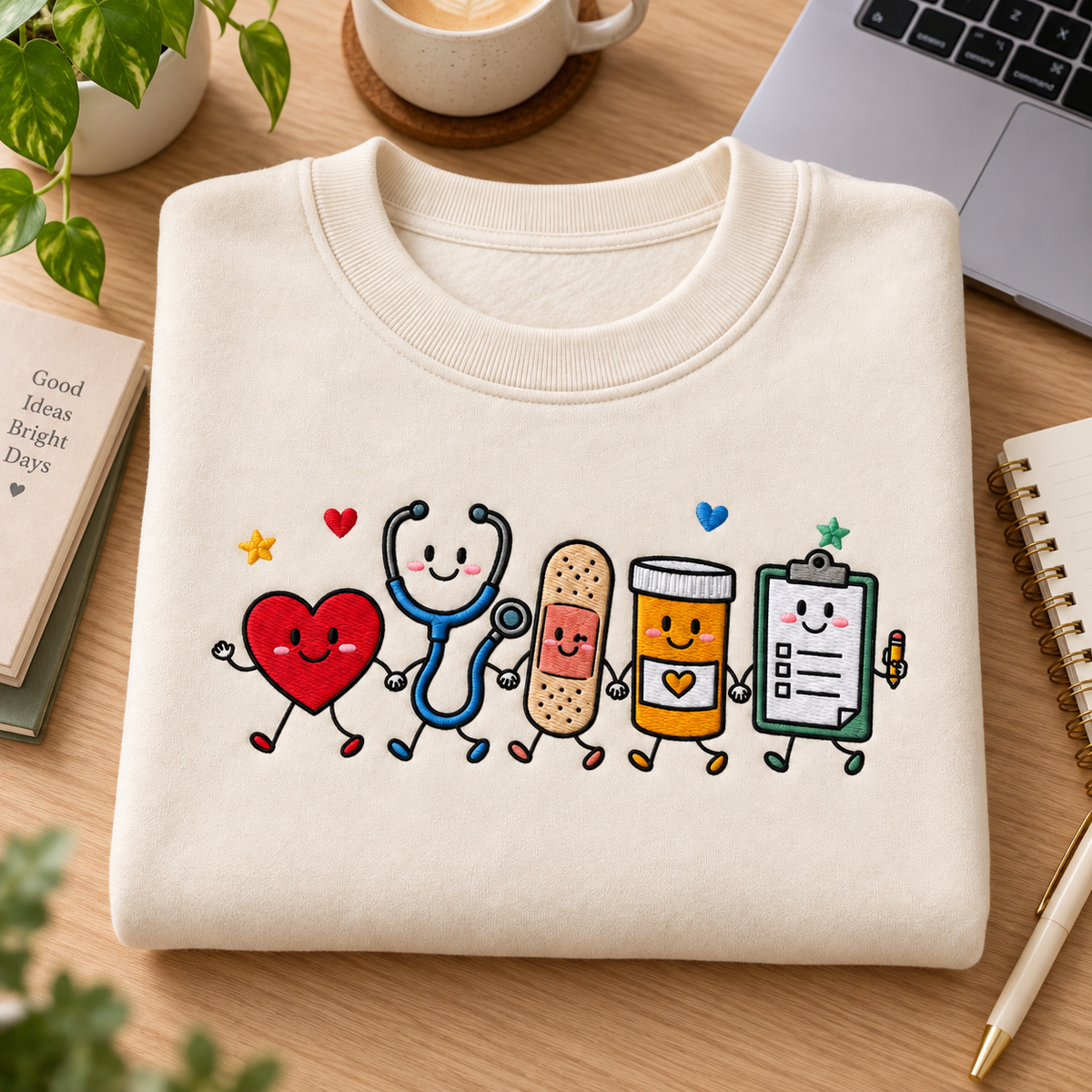 Kawaii Healthcare Friends Embroidered Sweatshirt