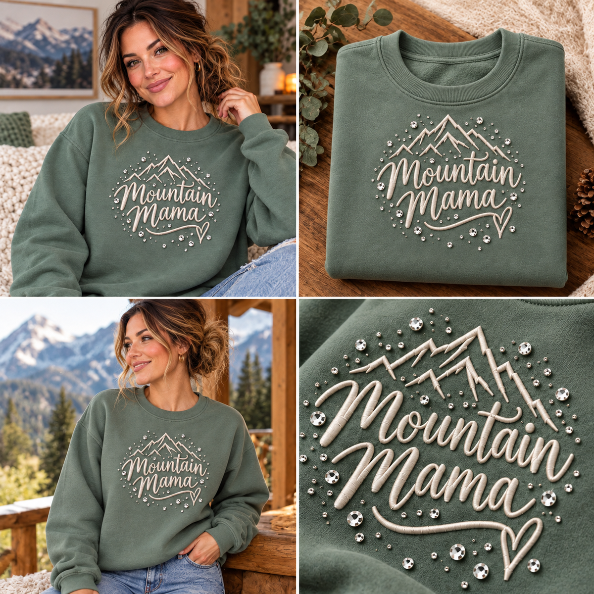 Mountain Mama Rhinestone & Embroidered Script Sweatshirt
