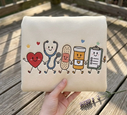 Kawaii Healthcare Friends Embroidered Sweatshirt