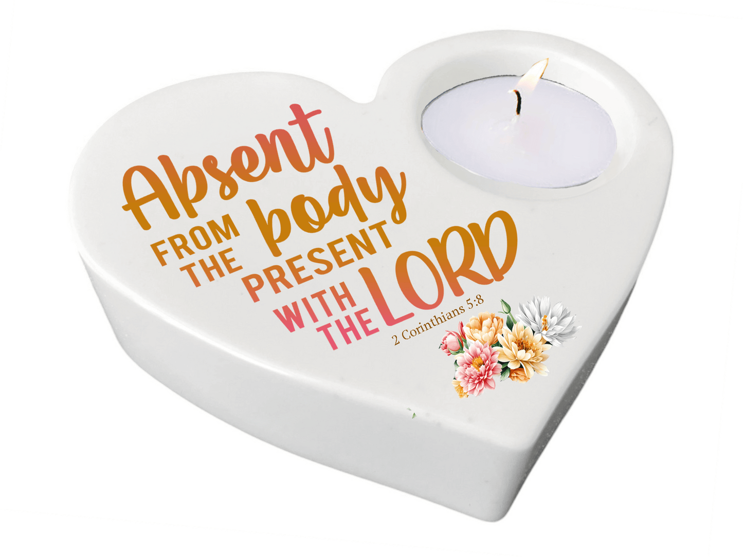 Absent From Body Bible Verse Heart Tea Light Candle Holder - Celebrate Prints