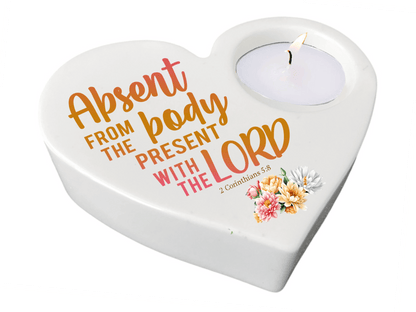 Absent From Body Bible Verse Heart Tea Light Candle Holder - Celebrate Prints