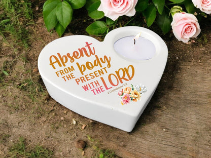 Absent From Body Bible Verse Heart Tea Light Candle Holder - Celebrate Prints